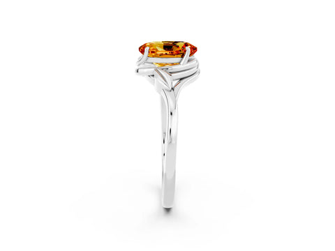 White gold Oval Cut Citrine Solitaire Ring with Twist Band and Four-Prong Setting_14
