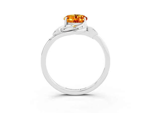 Platinum Oval Cut Citrine Solitaire Ring with Twist Band and Four-Prong Setting