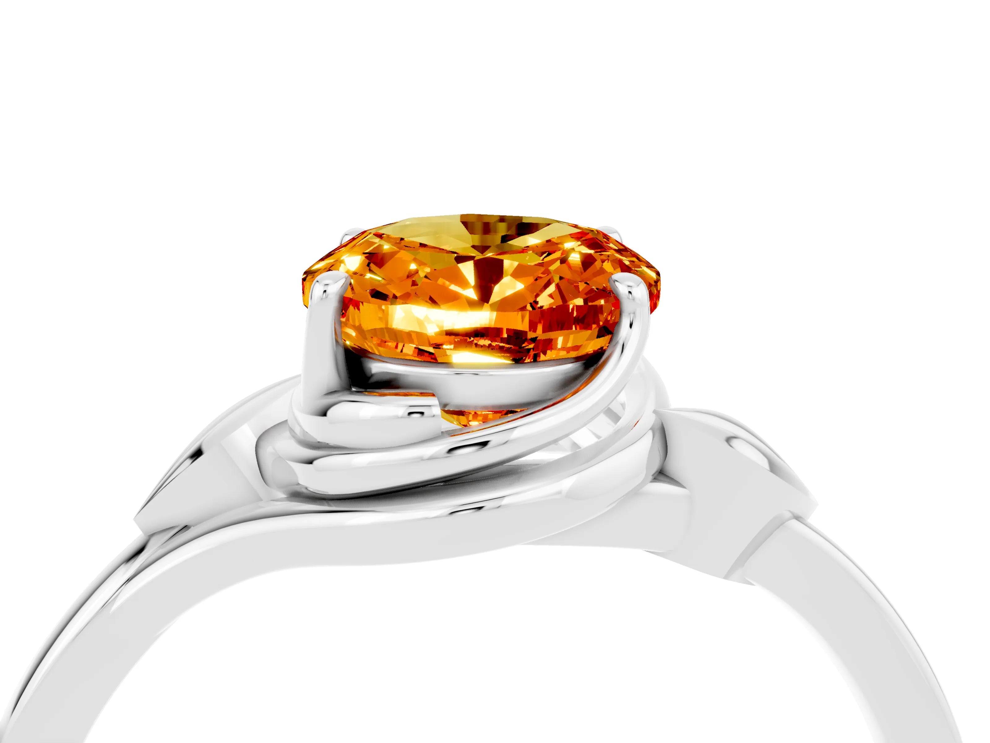 White gold Oval Cut Citrine Solitaire Ring with Twist Band and Four-Prong Setting_16