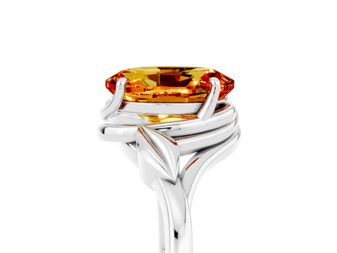 White gold Oval Cut Citrine Solitaire Ring with Twist Band and Four-Prong Setting_17
