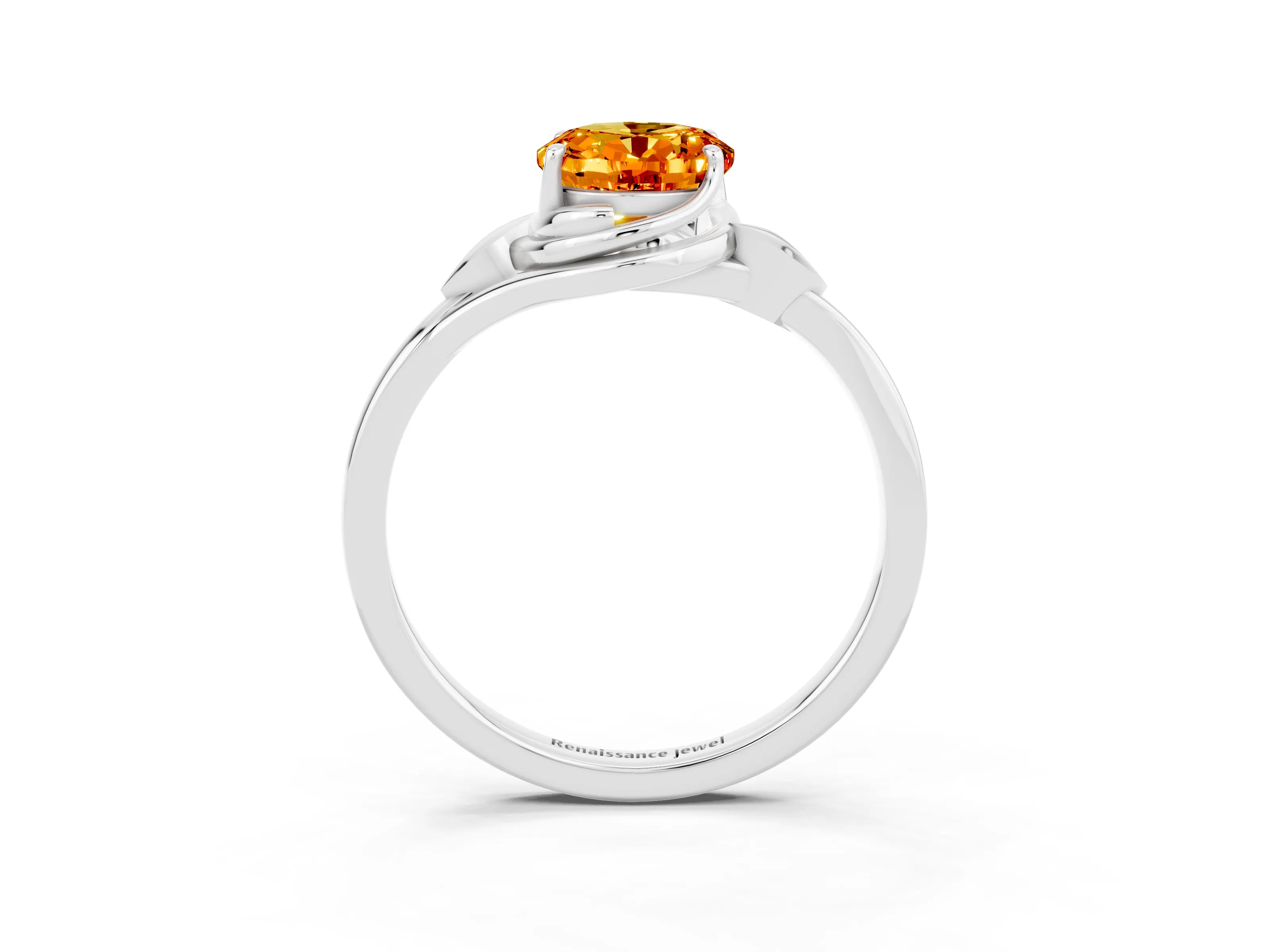 White gold Oval Cut Citrine Solitaire Ring with Twist Band and Four-Prong Setting_39