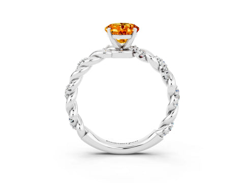 White gold Oval Cut Citrine Solitaire Ring with Twisted Band and Pavé Accents_3