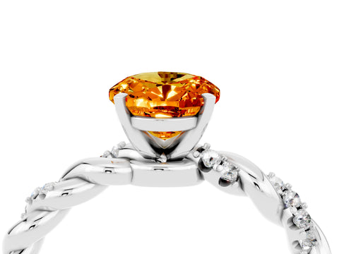 White gold Oval Cut Citrine Solitaire Ring with Twisted Band and Pavé Accents_4
