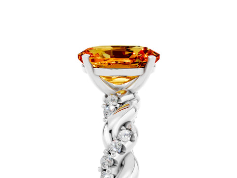 White gold Oval Cut Citrine Solitaire Ring with Twisted Band and Pavé Accents_5