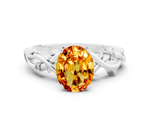 White gold Oval Cut Citrine Solitaire Ring with Twisted Band and Prong Setting_12