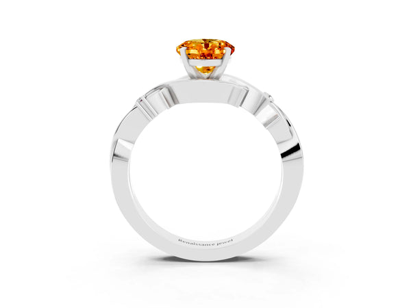 Silver Oval Cut Citrine Solitaire Ring with Twisted Band and Prong Setting
