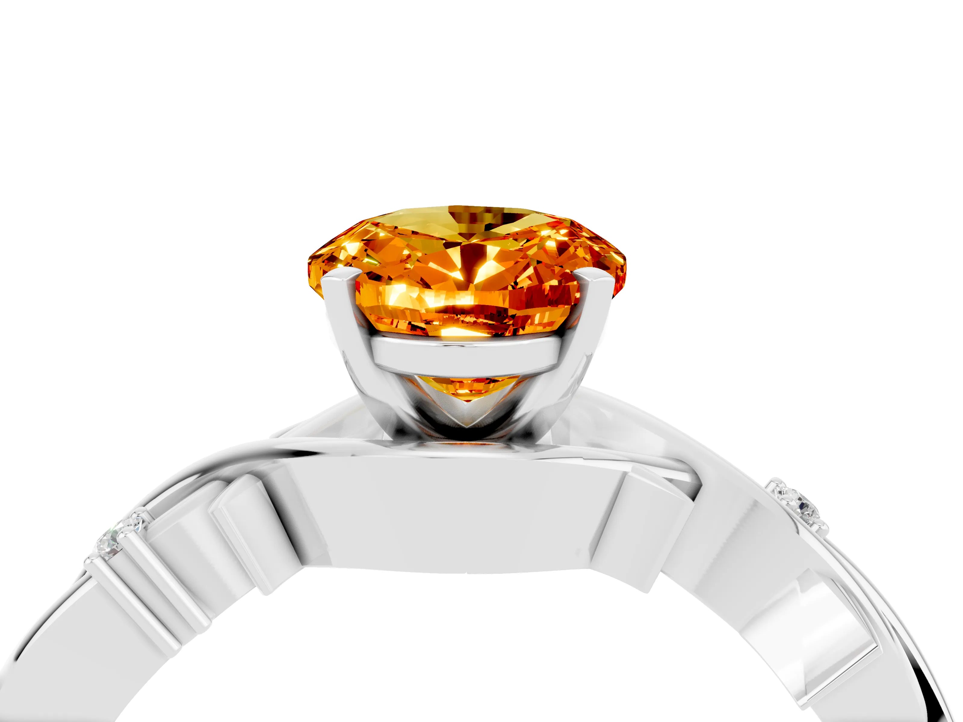 White gold Oval Cut Citrine Solitaire Ring with Twisted Band and Prong Setting_4