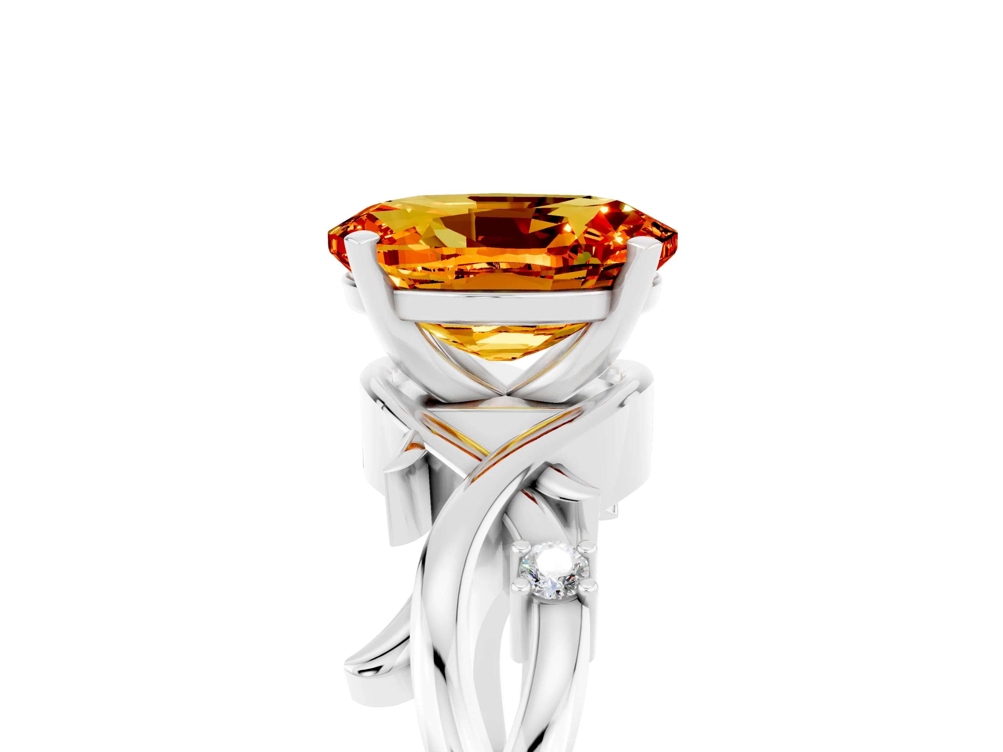 White gold Oval Cut Citrine Solitaire Ring with Twisted Band and Prong Setting_5