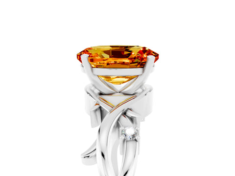 White gold Oval Cut Citrine Solitaire Ring with Twisted Band and Prong Setting_5