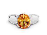 White gold Oval Cut Citrine Solitaire Ring with Wide Band and Prong Setting