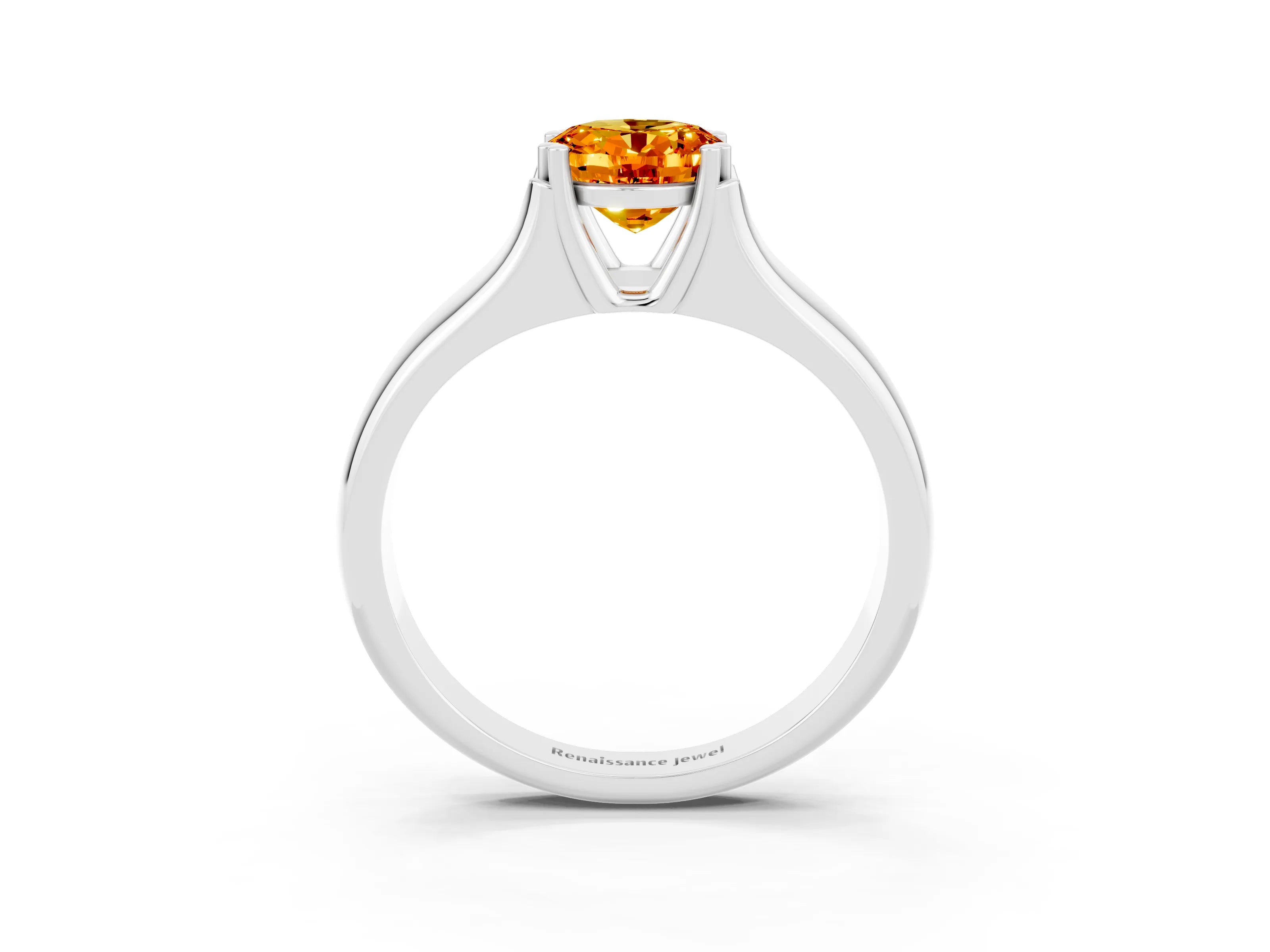 White gold Oval Cut Citrine Solitaire Ring with Wide Band and Prong Setting_3
