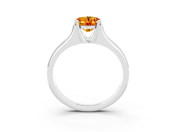 Silver Oval Cut Citrine Solitaire Ring with Wide Band and Prong Setting