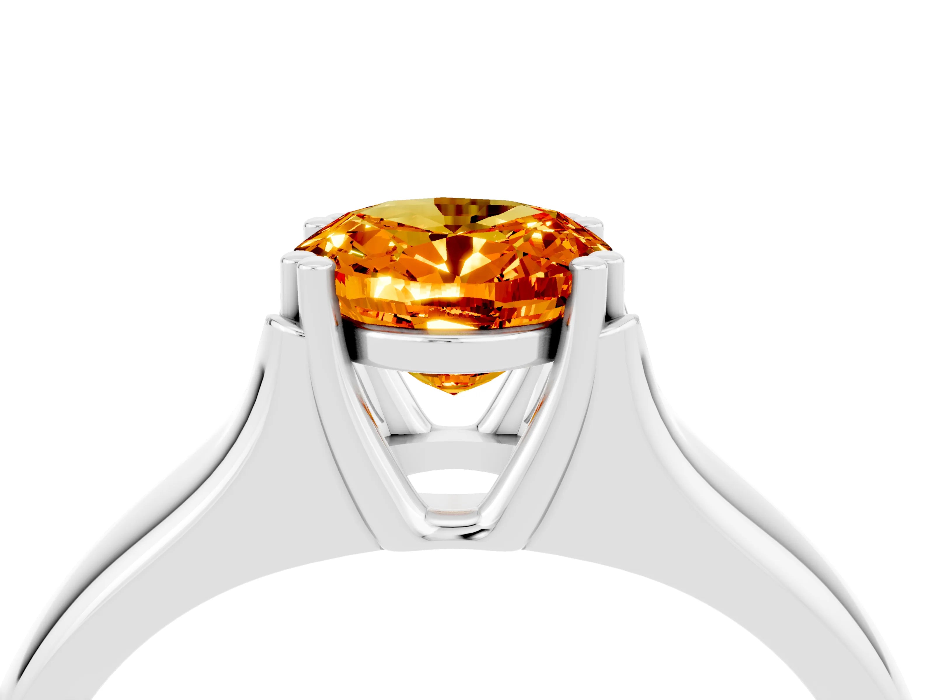 White gold Oval Cut Citrine Solitaire Ring with Wide Band and Prong Setting_4