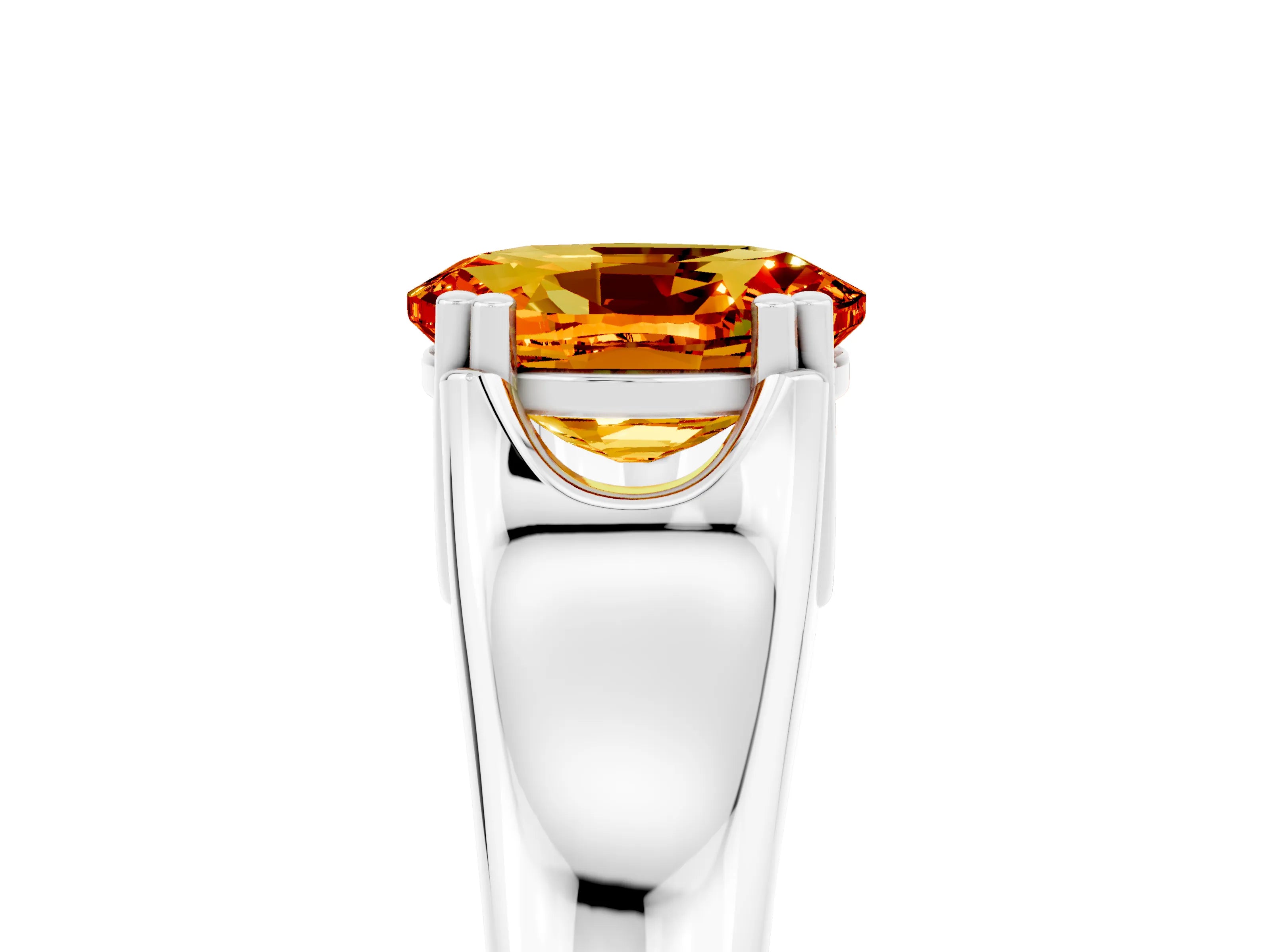 White gold Oval Cut Citrine Solitaire Ring with Wide Band and Prong Setting_5