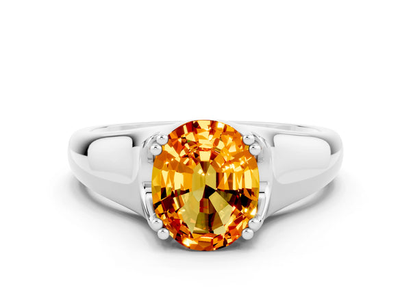 White gold Oval Cut Citrine Solitaire Ring with Wide Band and Prong Setting