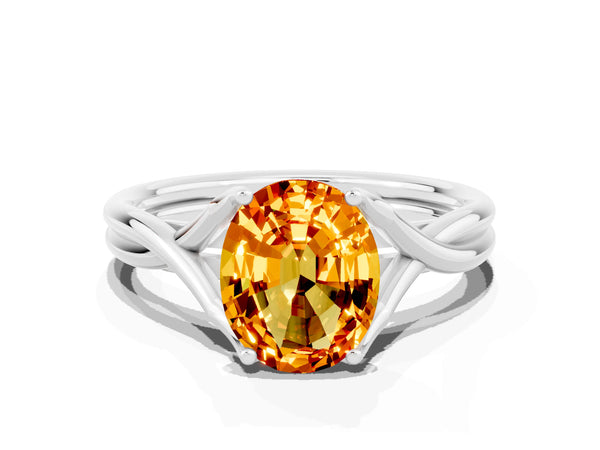 Platinum Oval Cut Citrine Solitaire Twist Band Prong Setting Ring