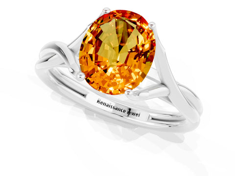 White gold Oval Cut Citrine Solitaire Twist Band Prong Setting Ring_37