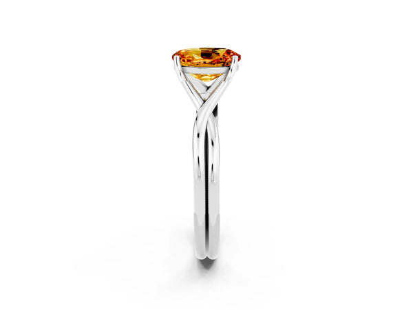Silver Oval Cut Citrine Solitaire Twist Band Prong Setting Ring