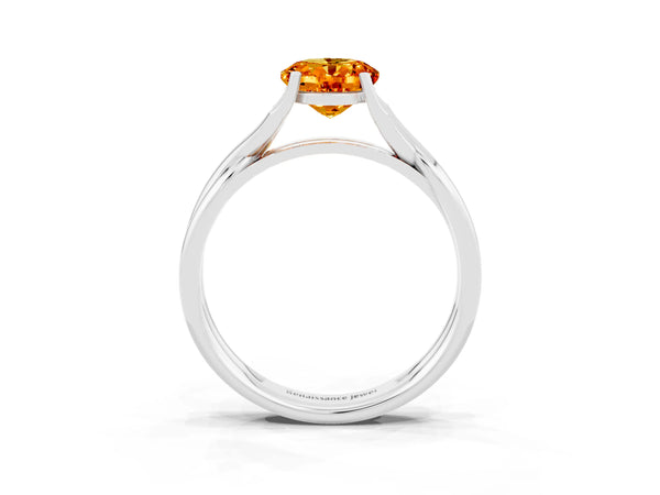 White gold Oval Cut Citrine Solitaire Twist Band Prong Setting Ring