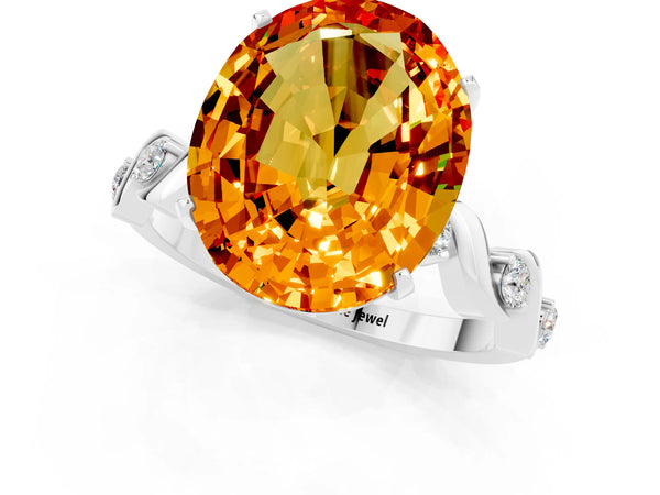 Silver Oval Cut Citrine Solitaire Twisted Band with Round  Accents and Prong Setting