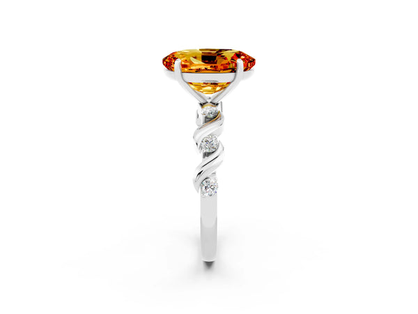 Platinum Oval Cut Citrine Solitaire Twisted Band with Round  Accents and Prong Setting