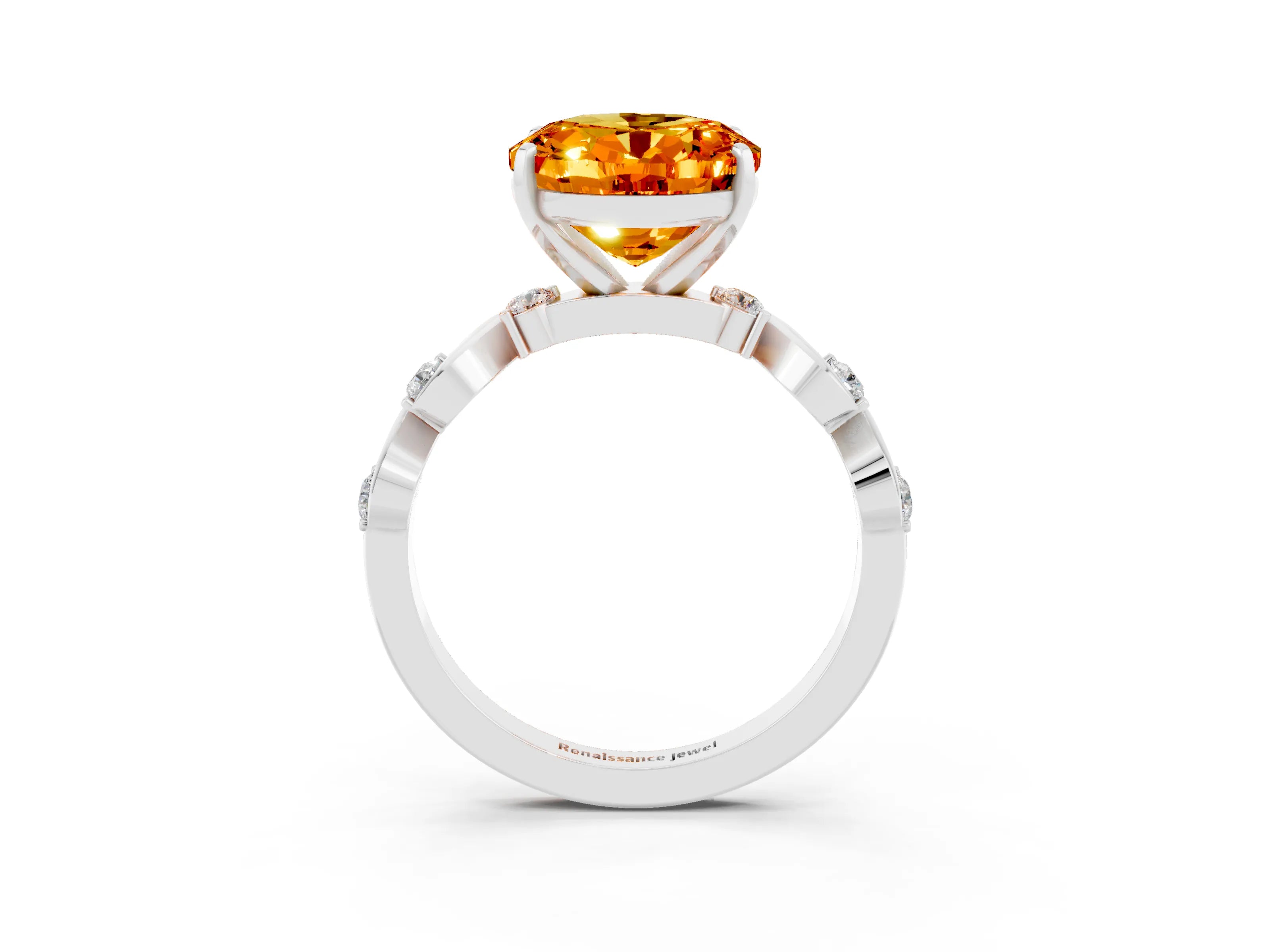 White gold Oval Cut Citrine Solitaire Twisted Band with Round  Accents and Prong Setting_15