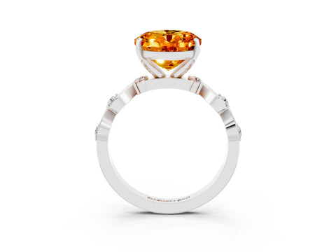 White gold Oval Cut Citrine Solitaire Twisted Band with Round  Accents and Prong Setting_15