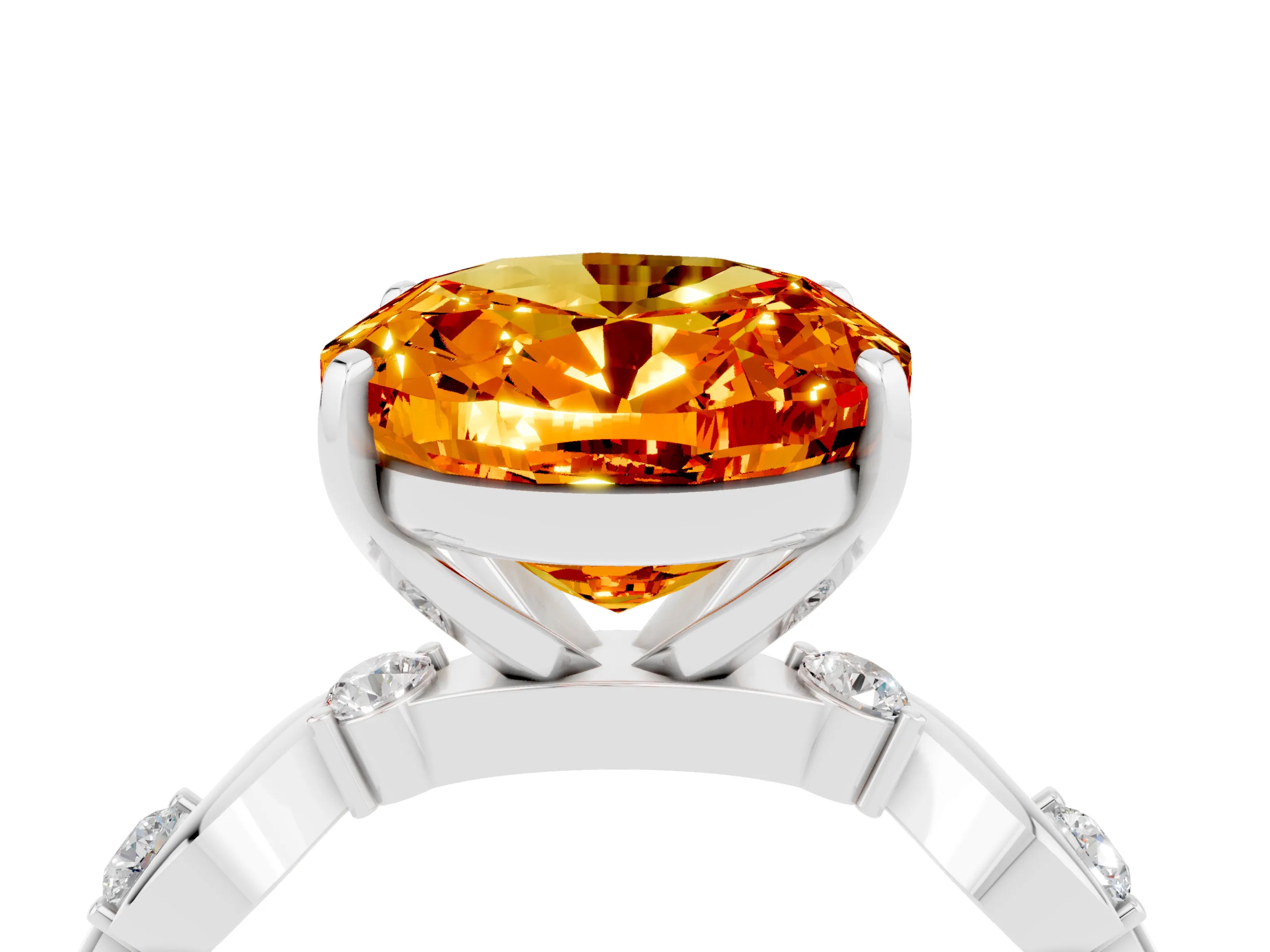 White gold Oval Cut Citrine Solitaire Twisted Band with Round  Accents and Prong Setting_16