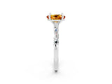 White gold Oval Cut Citrine Solitaire with Side Baguettes and Channel Set Band_2