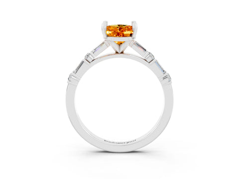 White gold Oval Cut Citrine Solitaire with Side Baguettes and Channel Set Band_3