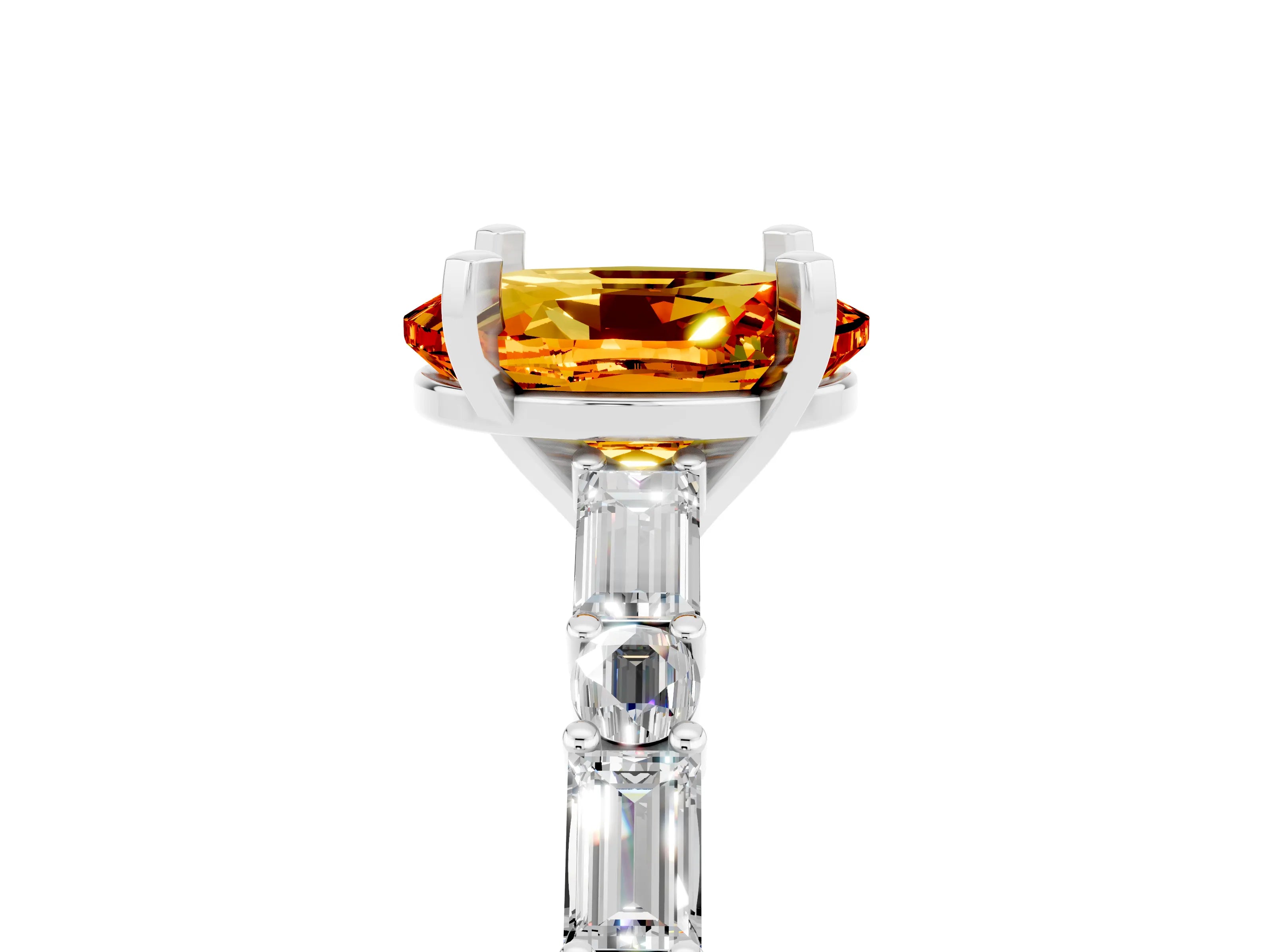 White gold Oval Cut Citrine Solitaire with Side Baguettes and Channel Set Band_5