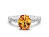 White gold Oval Cut Citrine Solitaire with Side Stones, Pave Band, Four-Prong Setting_36