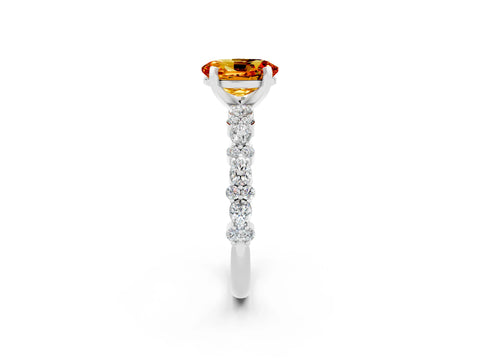 White gold Oval Cut Citrine Solitaire with Side Stones, Pave Band, Four-Prong Setting_38
