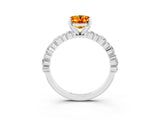 White gold Oval Cut Citrine Solitaire with Side Stones, Pave Band, Four-Prong Setting_39