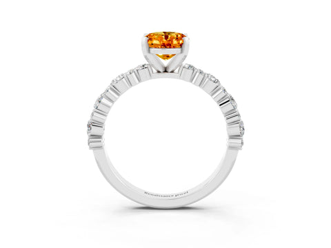 White gold Oval Cut Citrine Solitaire with Side Stones, Pave Band, Four-Prong Setting_39