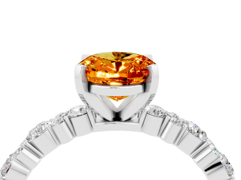 White gold Oval Cut Citrine Solitaire with Side Stones, Pave Band, Four-Prong Setting_40