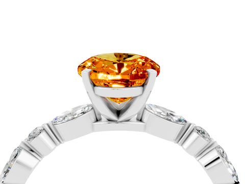 White gold Oval Cut Citrine Solitaire with Side Stones on a Pavé Band and Four-Prong Setting_4