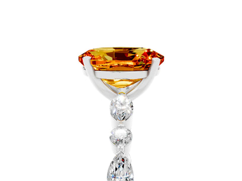 White gold Oval Cut Citrine Solitaire with Side Stones on a Pavé Band and Four-Prong Setting_5