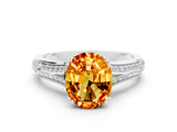 White gold Oval Cut Citrine Split Shank Engagement Ring with Pavé Band