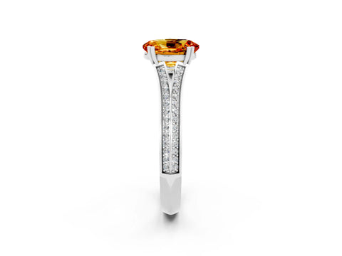 White gold Oval Cut Citrine Split Shank Engagement Ring with Pavé Band_2