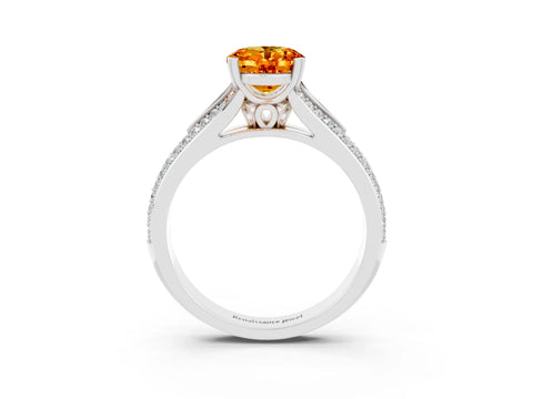 White gold Oval Cut Citrine Split Shank Engagement Ring with Pavé Band_3