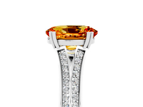 White gold Oval Cut Citrine Split Shank Engagement Ring with Pavé Band_5
