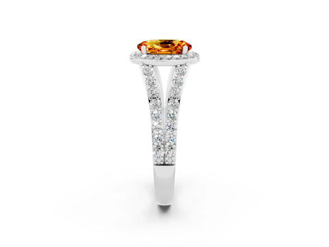 White gold Oval Cut Citrine Split Shank Halo Ring with Four-Prong Setting_14