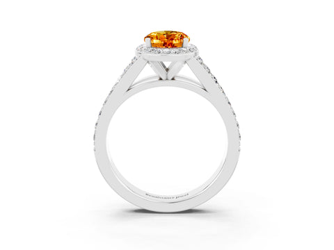 White gold Oval Cut Citrine Split Shank Halo Ring with Four-Prong Setting_15