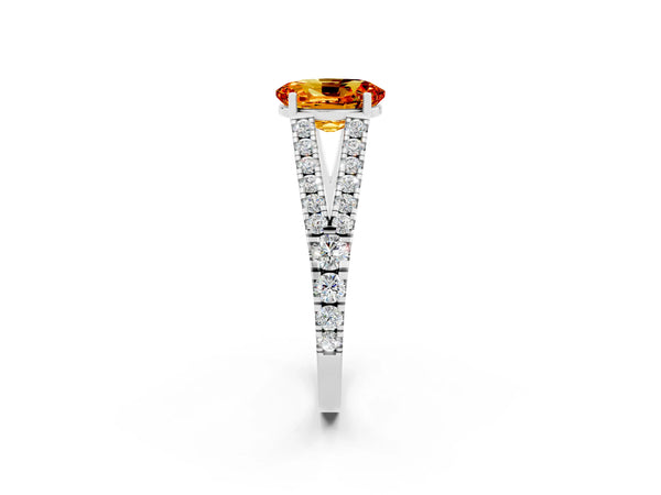Platinum Oval Cut Citrine Split Shank Pavé Engagement Ring with Four-Prong Setting