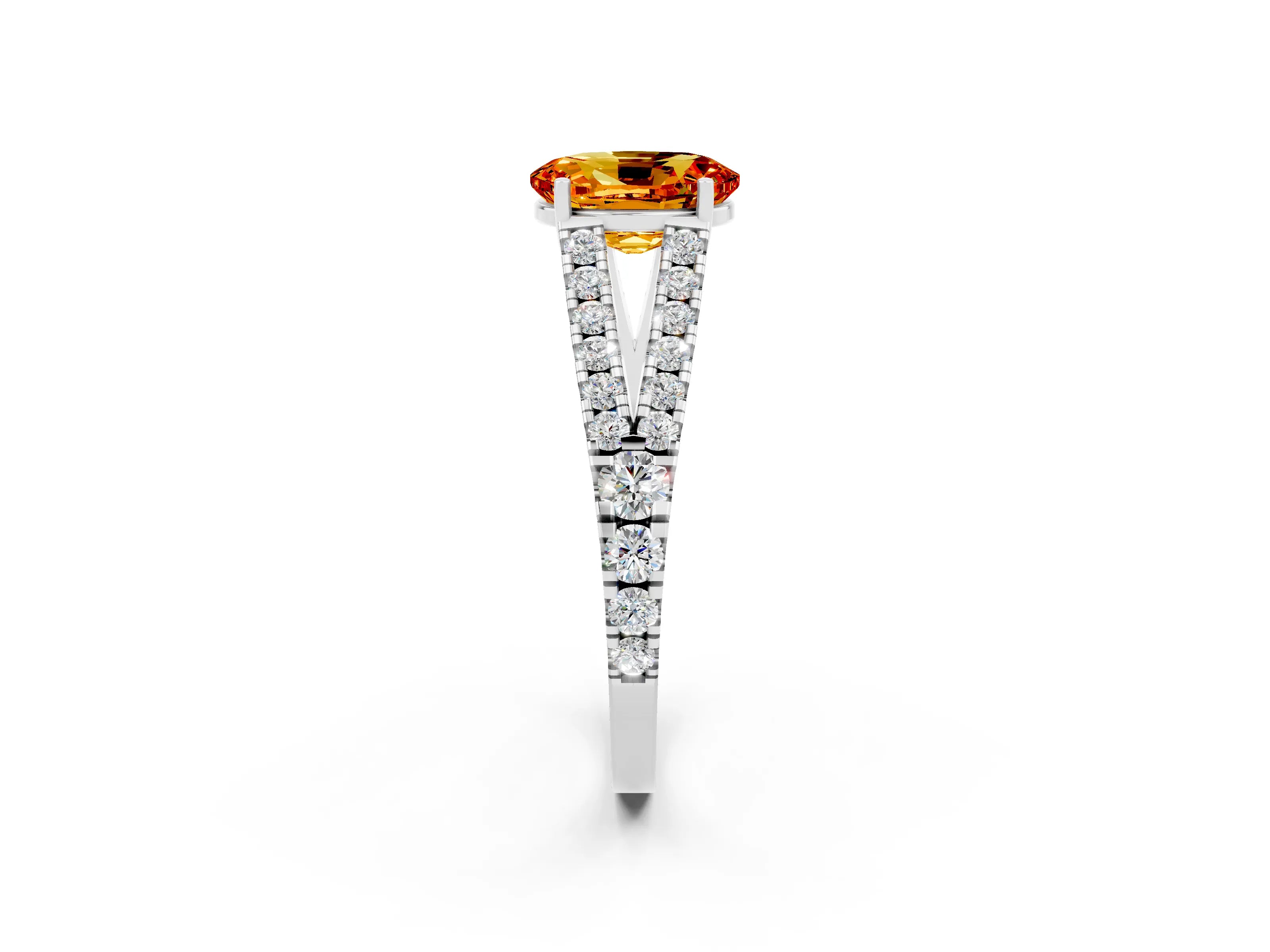 White gold Oval Cut Citrine Split Shank Pavé Engagement Ring with Four-Prong Setting_14