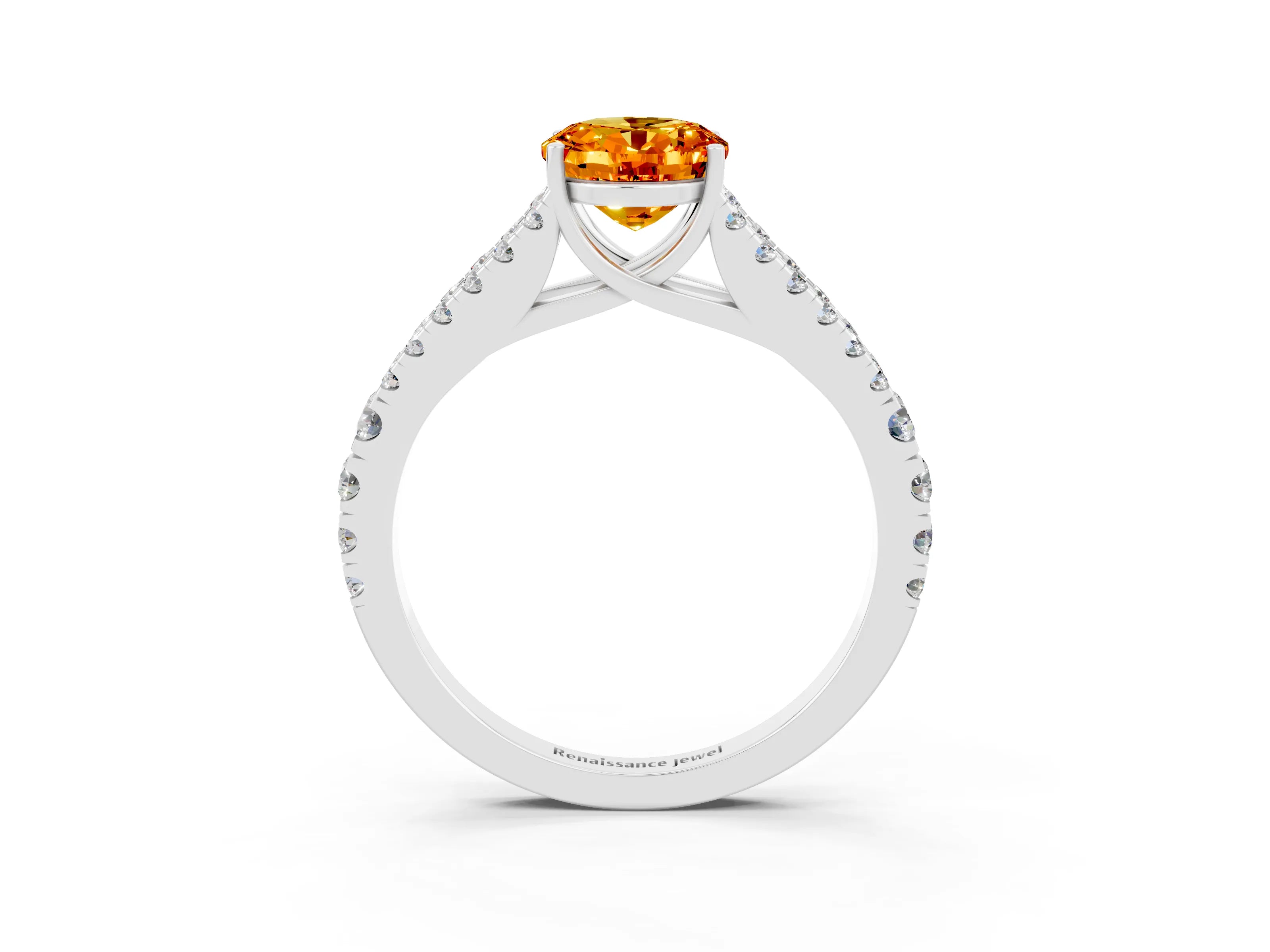 White gold Oval Cut Citrine Split Shank Pavé Engagement Ring with Four-Prong Setting_15