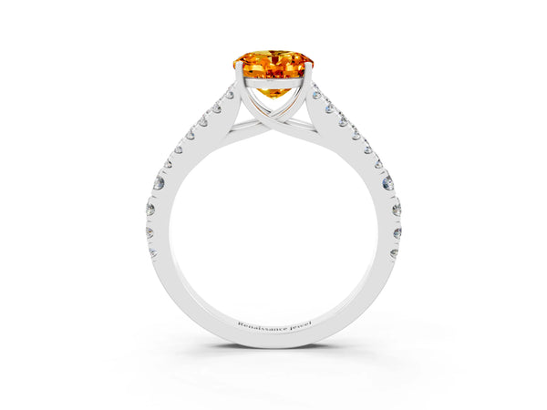 Silver Oval Cut Citrine Split Shank Pavé Engagement Ring with Four-Prong Setting