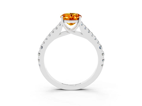 White gold Oval Cut Citrine Split Shank Pavé Engagement Ring with Four-Prong Setting_15