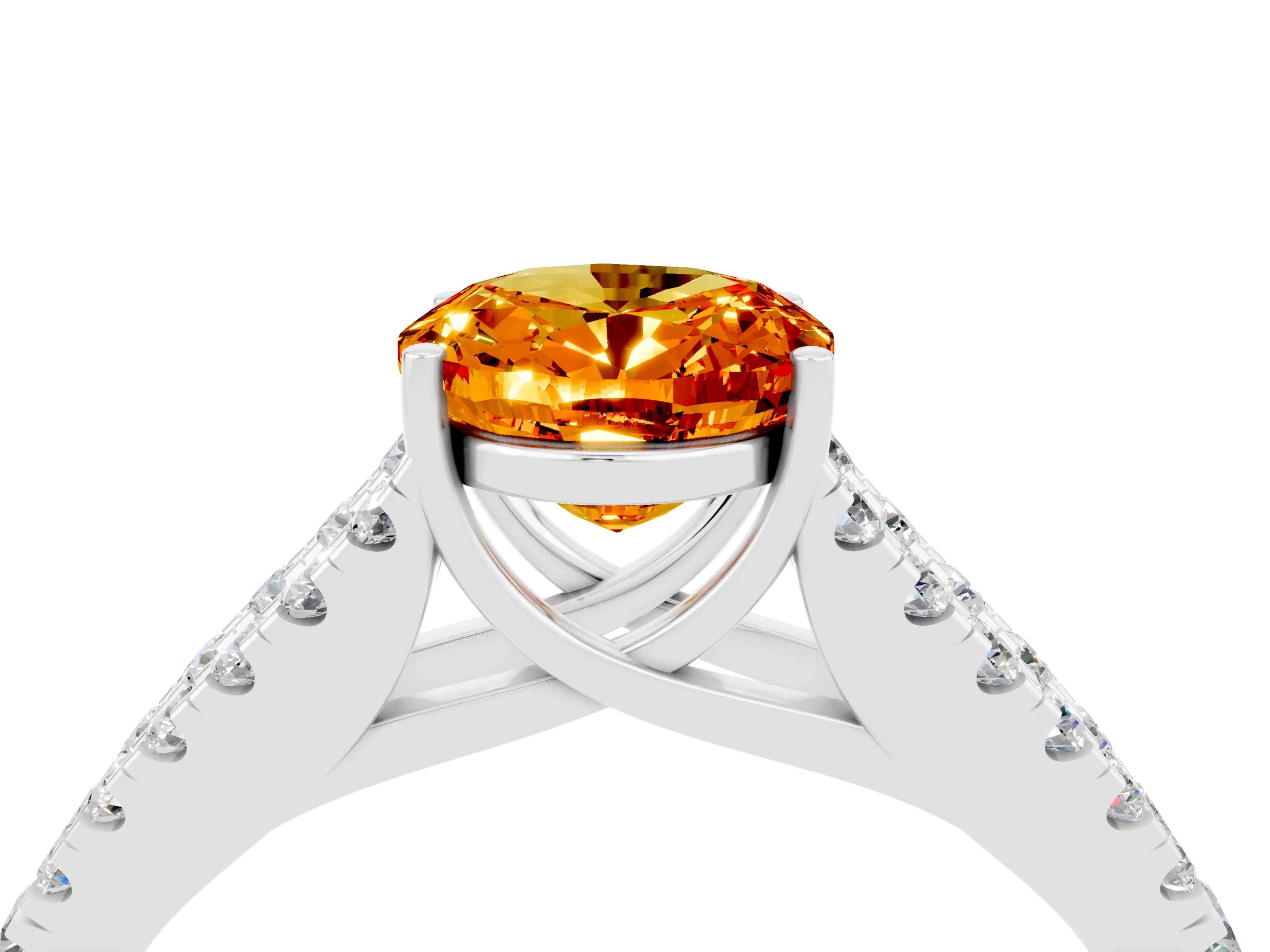 White gold Oval Cut Citrine Split Shank Pavé Engagement Ring with Four-Prong Setting_16